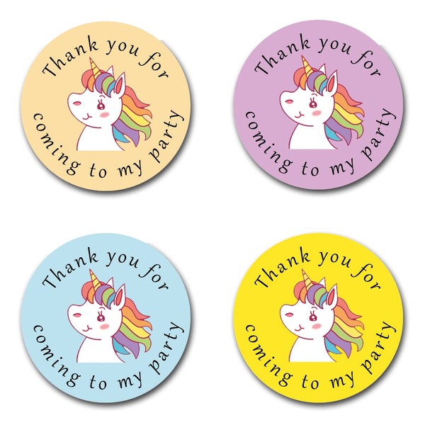 (24 x Stickers) Unicorn *Thank You for Coming to My Party* 40mm Round Stickers for Party Bags, Favours & Sweet Cones