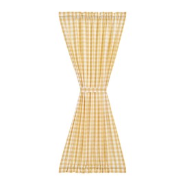 VHC Brands Annie Buffalo Check Farmhouse 72"x40" Door Panel Yellow Rod Pocket Cotton Tie Back(s) Window Curtains