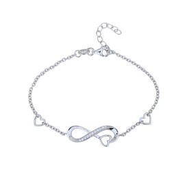 Vanbelle Sterling Silver Jewelry Rhodium Plated with 925 Stamp - Love and Infinity Symbol Adjustable Bracelet with Cubic Zirconia Crystals - 6.5" long + 1" Extender