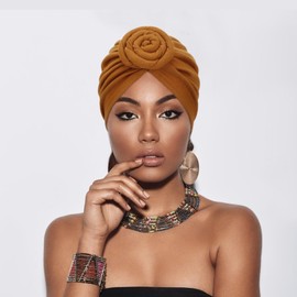 DRESHOW 5 Pack Knotted Headwraps for Women African Turban Pre-Knotted Beanie Headwraps Hair Covers