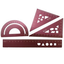 YUANCOX Student Rulers set of 4 pieces Drawing Straight Lines Triangles Protractor Scales Suitable for Student Geometry Mathematics Geography Drawing Auxiliary Learning Tools set (4pc-Red)