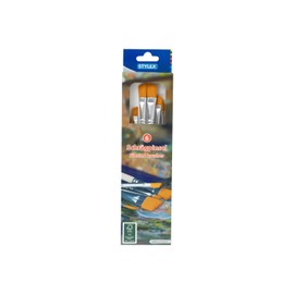 Stylex 35001 Angled Brush Set with 6 Bristle Brushes in Sizes 0, 2, 4, 6, 8, 9, for Painting with Deck, Tempera, Watercolour, Oil and Acrylic Paints