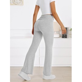 COPYLEAF Flare Leggings for Women Fold Over Yoga Pants Stretch Bell Bottom Y2K Lounge Casual Sweatpants(Light Grey S)