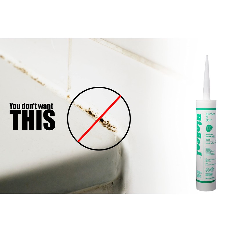 White BioSeal Waterproof 100% RTV Silicone Sealant Caulk Kitchen and