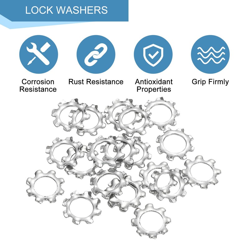 sourcing map M4 20Pcs External Tooth Lock Washers, 410 Stainless