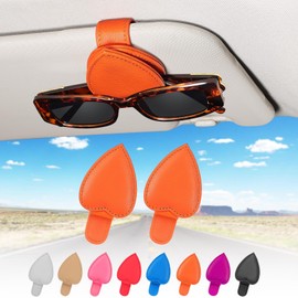 compuda 2-Pack Visor Sunglass Holder - Genuine Leather Sunglass Visor Clips for Cars - Sunglass Holder Clip for Car Visor (Orange)