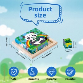 TAGNEFLOR 2 PCS Juguetes Rompecabezas de Cubos, Puzzle 3D de 6 en 1 Montessori, Animales Educativos para Niños y Niñas de 4 Años, Desarrollo de Habilidades Motoras y Cognitivas (Animale y Selva)