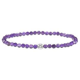 LAKADA Genuine Gemstone Bracelet with Faceted 4 mm Beads and Silver Stainless Steel Flower Healing Stone Protective Stone Bracelet Lucky Charm Talisman Gift, Gemstone, Faceted gemstone