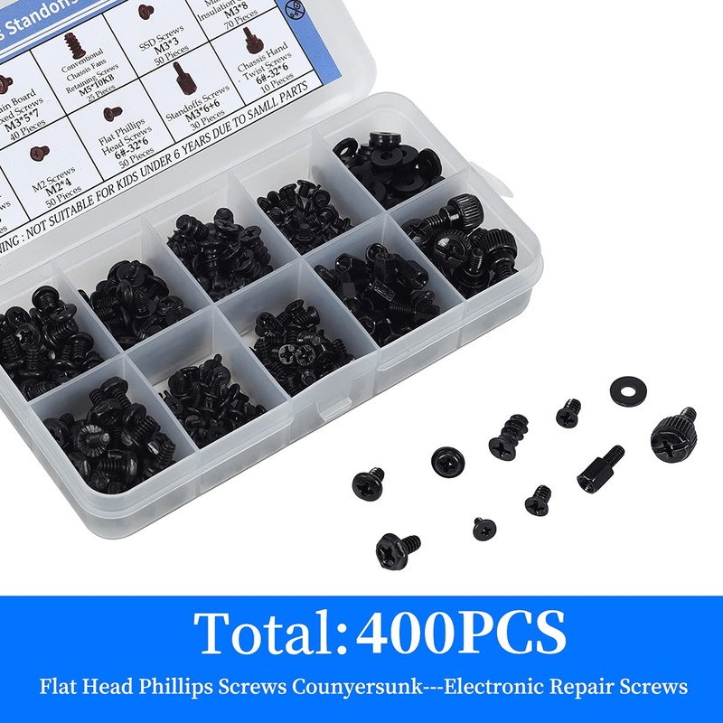 400PCS Computer Screws Motherboard Standoffs Assortment Kit for Universal Motherboard,