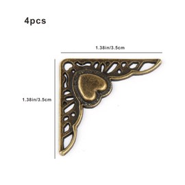 4 Pcs Triangle Bronze Furniture Corner Brackets Vintage Jewelry Box Corner Heart Pattern Furniture Metal Corner Protectors for Desk Cabinet Suitcase