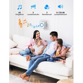 TECKNET Wireless Bell, IP65 Wireless Bell Set, Outdoor Waterproof, Wireless Doorbell 600 m Range, Front Door Bell Kit with 1 Plug-In Receiver and 2 Transmitters, 60 Melodies Doorbell with LED Flash