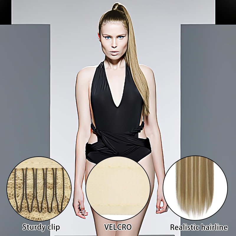 EKSMA 61 cm Ponytail Extension, Long Straight Ponytail, Long Wavy