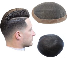 NLW Mens toupee hair replacement human hair system hairpiece Lace base with PU around base 8x10"