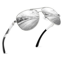 GQUEEN MOS1 Men's Polarised Aviator Sunglasses UV400 Aviator Aviator, Silver frame silver mirrored lenses