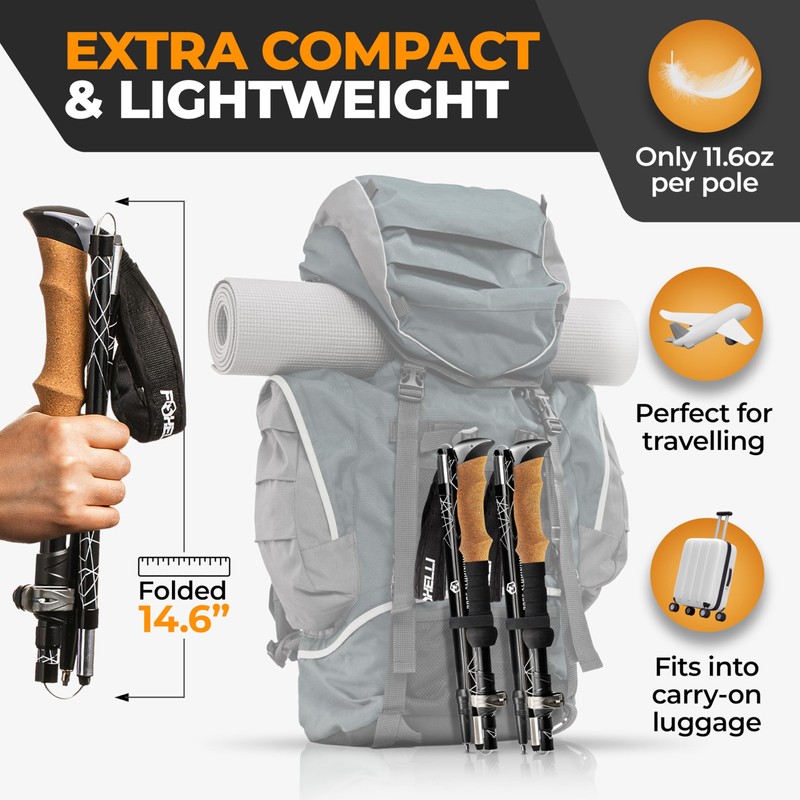 Foxelli Lightweight Trekking Poles – Compact Walking Sticks with Quick