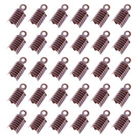 PH PandaHall 100 Pcs Red Copper Brass Fold-Over Cord Ends, 5x13mm, Modern Jewelry Making Crimp Ends