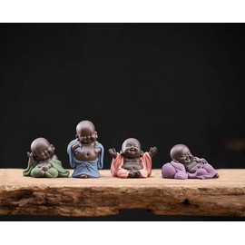 Kingzhuo A Collection of Cutie 4 Smiling Buddha Laughing Buddha Statue Adorable Figurine 4 Lovely Little Buddha Cutest Baby Buddha Great Details Giftable Make You Happy (4 Buddhas)