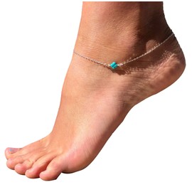 Turquoise Flower Anklet, Genuine Turquoise, Single Turquoise Flower, Boho, Bridal, Summer Jewelry, Sterling Silver.
