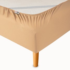 WRAPPYBAG 90 x 190 cm Cotton Bed Cover with Elasticated Straps - Renew and Modernise Your Old Bed - Beige - 6 Sizes Available