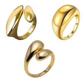 VARKAGE Pack of 3 Women's Rings Gold Adjustable Stackable Statement Ring Gold, Women's Ring Gold for Women Girls, Metal, Metal