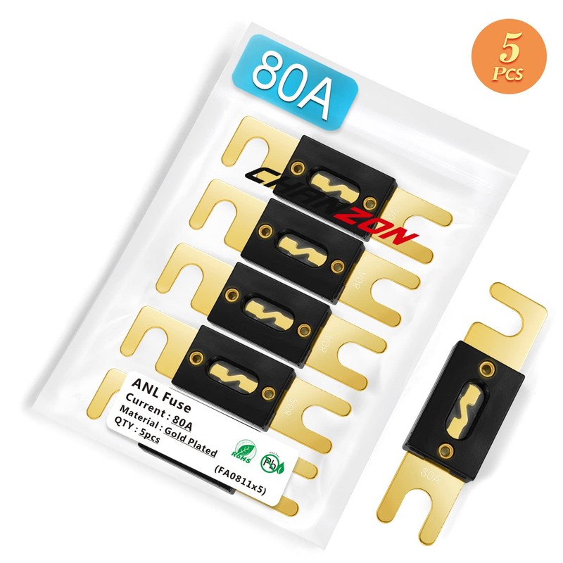 Chanzon 5pcs 80A ANL Gold Plated Bolt Fuse