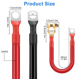 Linkstyle 2pcs 30CM Battery Inverter Cables, 2AWG Guage Battery Cables with 3/8" Lugs, Terminals Clamps for Marine, Solar Panels, Car