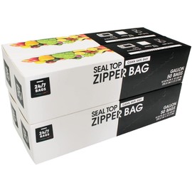 24/7 Bags- Gallon Zip Storage Bags, 200 Count, Double Zipper Seal, Easy Grip Open Tabs, Write-On Space, BPA-Free & Heavy Duty, Microwave Safe, Non-StandUp