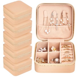 Taiyin 6 Pcs Travel Jewelry Case Organizer Bridesmaid Gift Boxes Mini Storage Organizer Box(Beige)