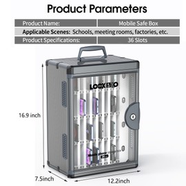 Lockbako 36 Slots Cell Phone Locker for Classroom, Portable Mobile Phone Storage Box with Handle, Phone Lock Box Wall Mounted (Black)