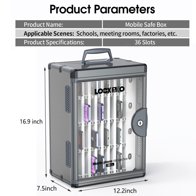 Lockbako 36 Slots Cell Phone Locker for Classroom, Portable Mobile