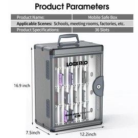 Lockbako 36 Slots Cell Phone Locker for Classroom, Portable Mobile Phone Storage Box with Handle, Phone Lock Box Wall Mounted (Black)