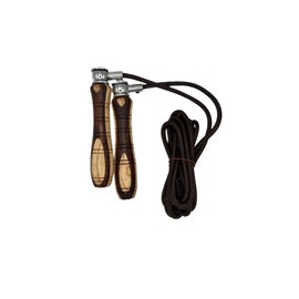 Jump Rope, Genuine Cowhide Leather Adjustable Length Workout Skipping Rope with Ball Bearings for Women, Men, and Kids - Yellow and Brown Wood Handle