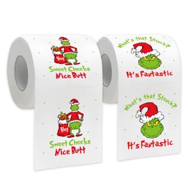 Funny Christmas Toilet Paper, 2 Rolls Holiday Bathroom Toilet Papers, Christmas Bathroom Decorations, White Elephant Gag Gift for Christmas Stocking Stuffers Party Supplies