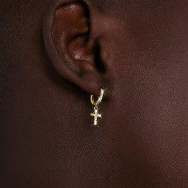 Cross Earrings for Men 18k Gold Cross Hoop Earrings Mens Hoop Earrings Lightweight Hypoallergenic Men Jewellery