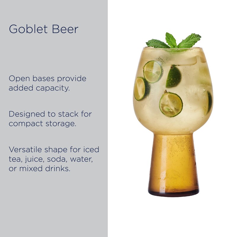 Mikasa Phoebe Goblet Beer Beverage Glass, Set of 4, Amber