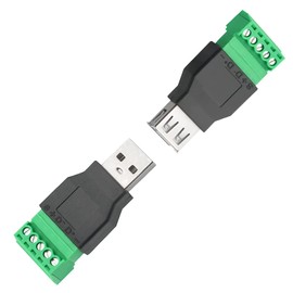 4PCS USB 2.0 Type A Male/Female to 5 Pin Screw Terminal Block Connector, tunghey Portable Pluggable Type Adapter Connector Converter 300V 8A