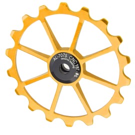 JTLB 18T Mountain Ceramic Bearing Rear Derailleur Pulley Wheel, Aluminum Alloy Material, Suitable for Heavy Duty Cycling and Off Road Riding (Gold)