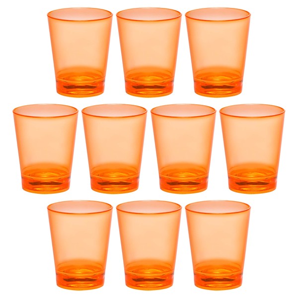 DISCOUNT PROMOS Translucent Plastic Shot Glasses 1.5 oz. Set of 10, Bulk Pack - Acrylic, Great for Wedding, Party, Birthday, Gifts - Orange