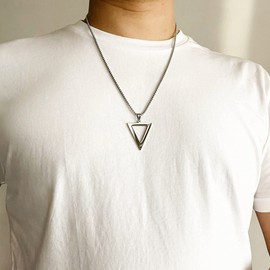 Mens Stainless Steel Pendant Necklace Geometric Inverted Triangle Pendant Chain for Men, BFF Necklace for 2