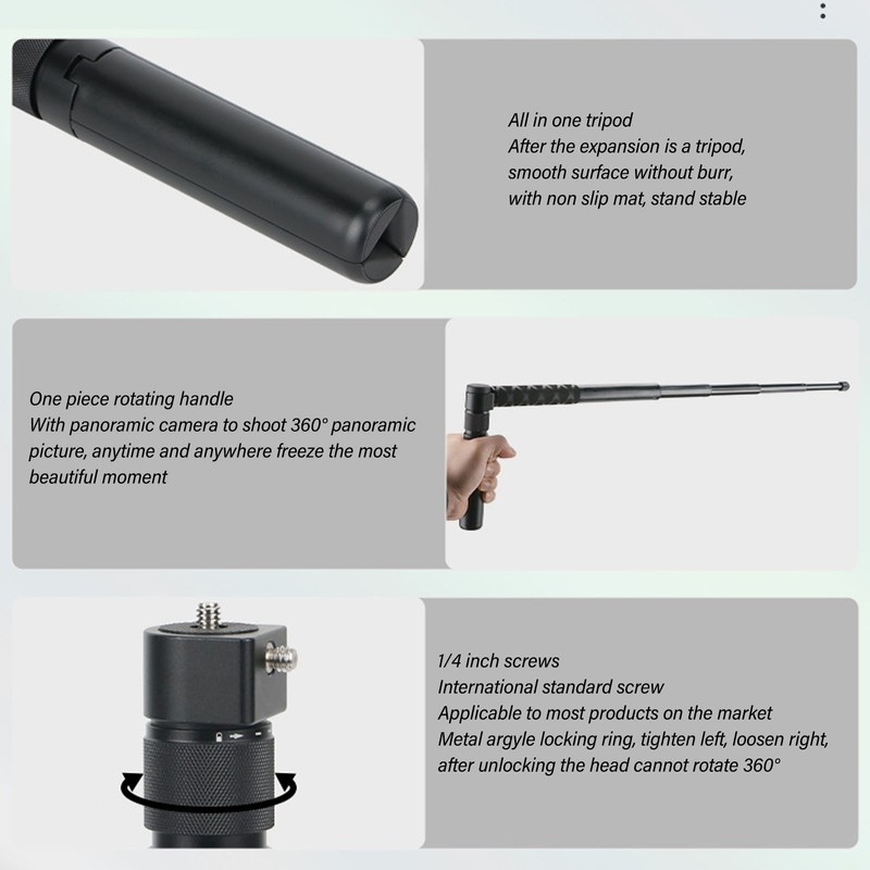 Action Camera Selfie Stick 23 to 120CM Extendable Aluminum Alloy