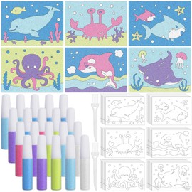 VercanMonth 30 Sets Ocean Animal Sand Art Kits for Kids DIY Ocean Craft Sand Painting Colored Sand Art Painting Cards Set for Children DIY Arts Ocean Theme Educational and Learning Activities