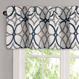 H.VERSAILTEX Blackout Curtain Valances for Kitchen/Bathroom - Thermal Insulated Window Valances for Living Room/Bedroom Rod Pocket Short Curtain 1 Panel, 52x18 inch, Geo in Grey and Navy
