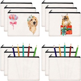 xutong 12 Pack Canvas Pencil Bags,DIY Craft Blank Zipper Bulk Multipurpose Cosmetic Travel Toiletry Bag (White)