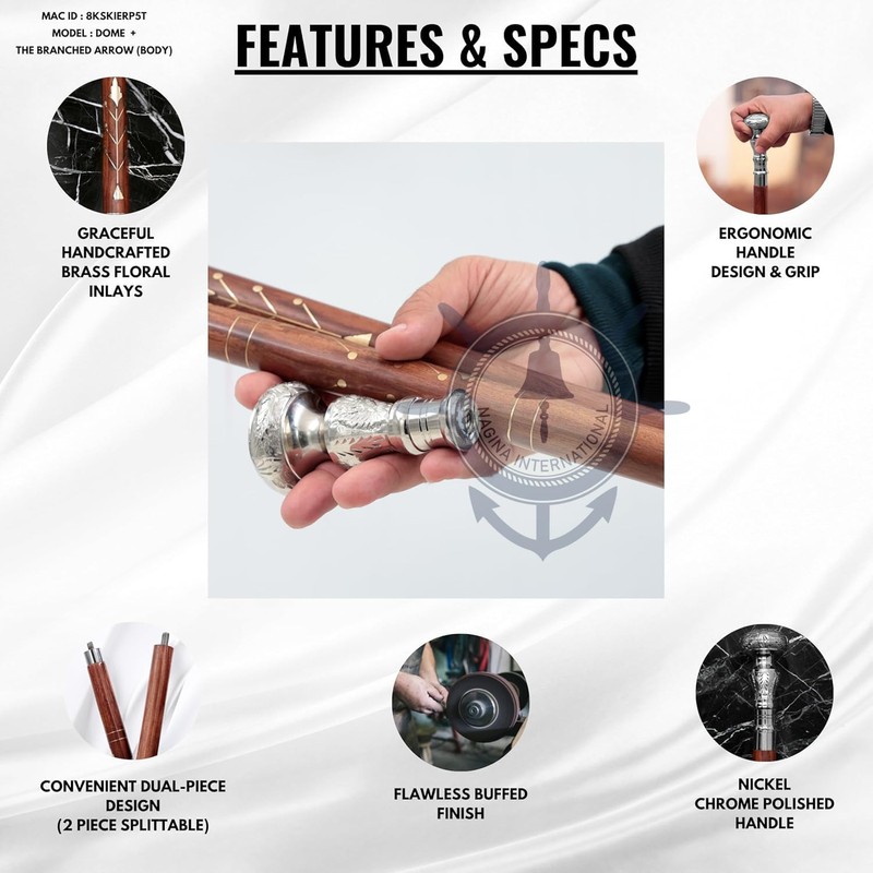 Premium Chromed Deluxe Walking Sticks | Rosewood Crafted Walking Cane