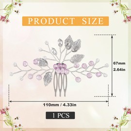 PAGOW 1 Pcs Leaf Hair Combs, Purple Rhinestone Hair Comb Clips, Hair Side Comb Clips, Crystal Wedding Headpiece Accessories For Women, Bride, Bridesmaid (4.33 x 2.64 inch)