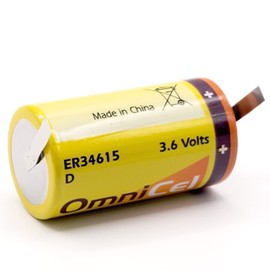 OmniCel ER34615 3.6 Volt 19 Ah D High Energy Lithium Battery with Tabs For Automatic Meter system, Signal lamp, Computer RAM, CMOS Circuit memory, Radiocommunication, Earthquake tester, Taximeter