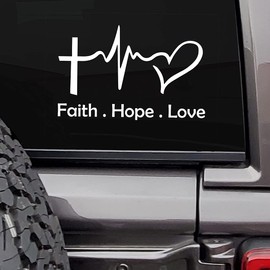 VALIANT COLLECTIONS – Faith Hope Love Sticker – Vinyl Heartbeat Christian Cross Sticker for Car, Truck, and Van – Indoor and Outdoor Use for Wall – Long Lasting Waterproof Decal for Laptop – VC 321