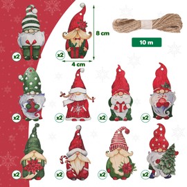GWHOLE Pack of 20 Wooden Christmas Pendants, Christmas Gnome Hanging Decorations Set, Santa Claus Wooden Pendants, Christmas Gnomes Ornaments, Christmas Tree Decoration with String, Multi-Pattern