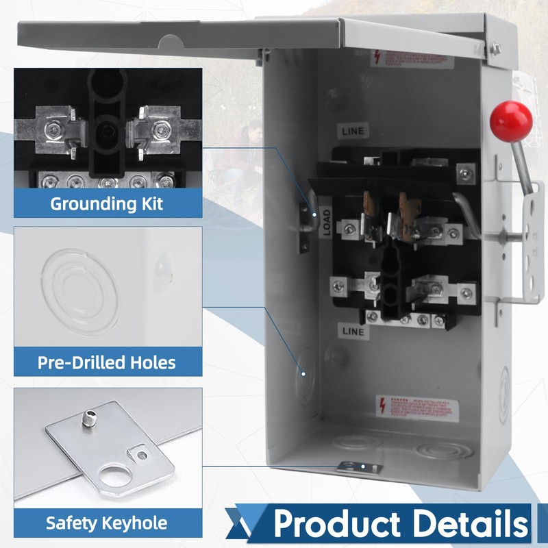 100A Generator Transfer Switch Box,24,000w 120/240 Volt Manual Transfer Switch