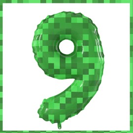 40 Inch Giant Green Pixel Miner Theme Number Foil Balloons Large MIning Number 9 Balloons Party Balloons Birthday Party Decorations Supplies Number 5-9 Available for Kids' Birthday Anniversary Party